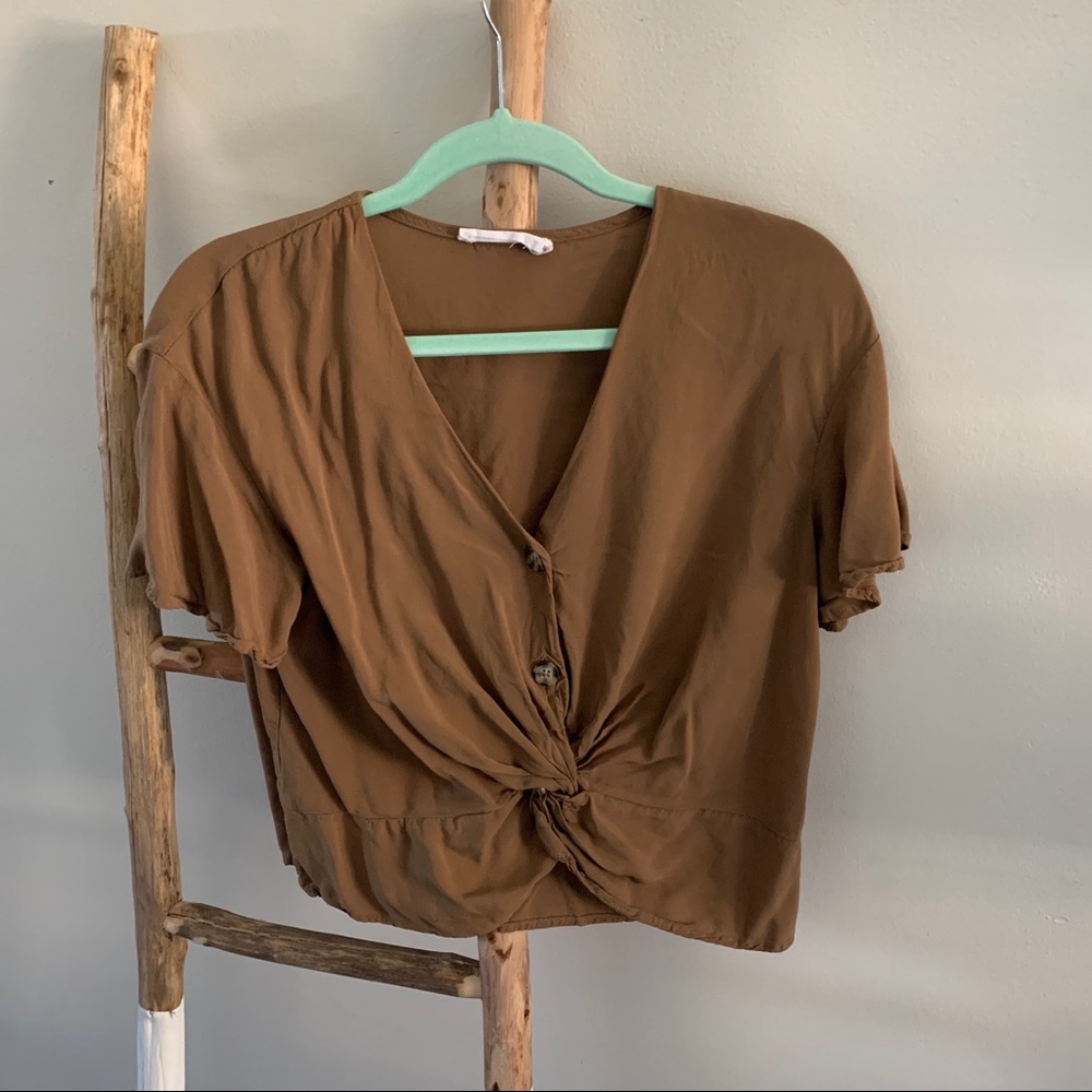 ❤️ Brown Crop Top Button Up - Picture 1 of 10